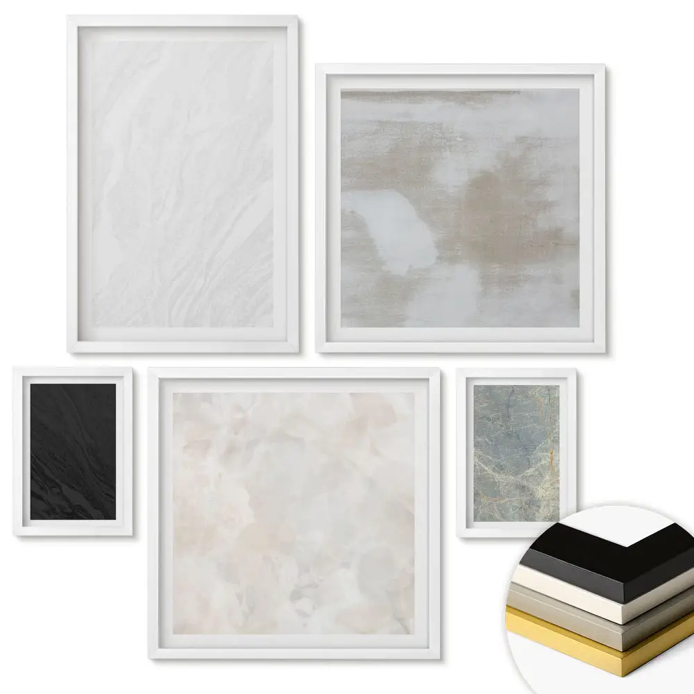Set de 5 tablouri înrămate cu texturi abstracte în culori estompate