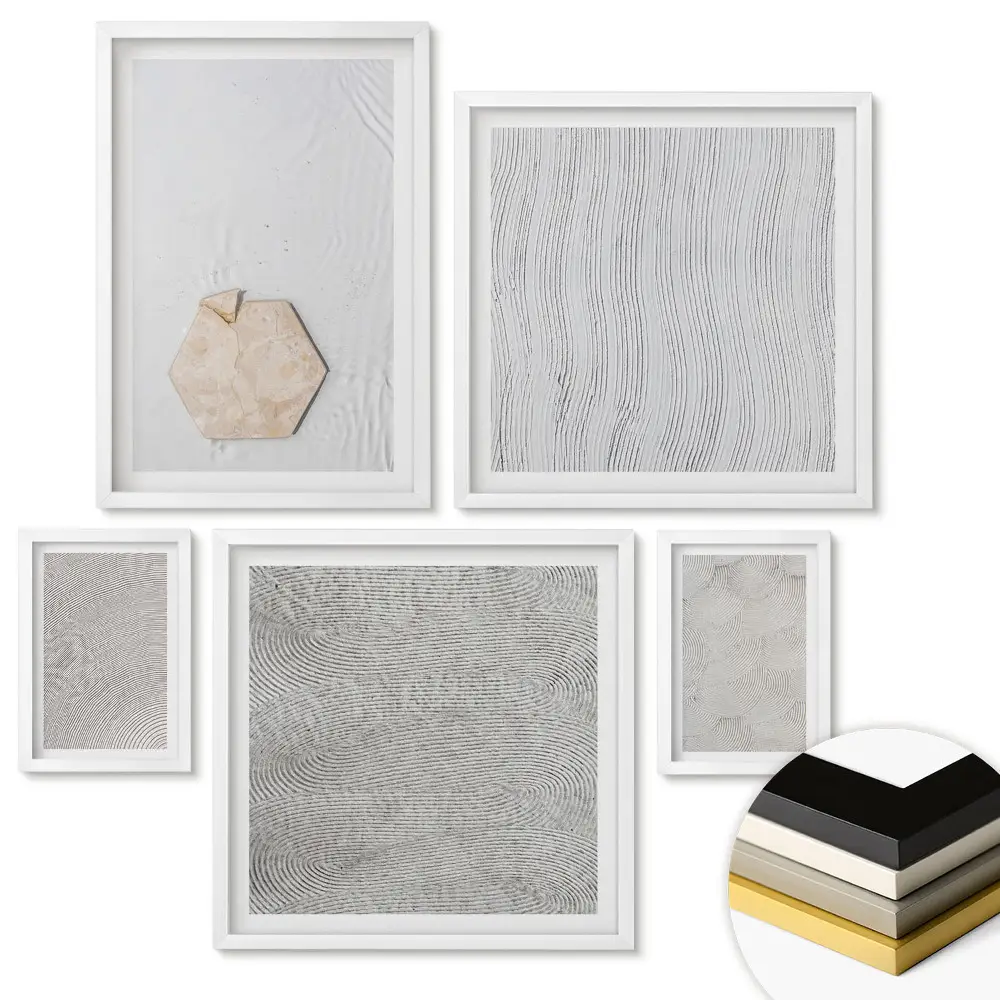 Set de tablouri înrămate cu modele abstracte în nuanțe de gri