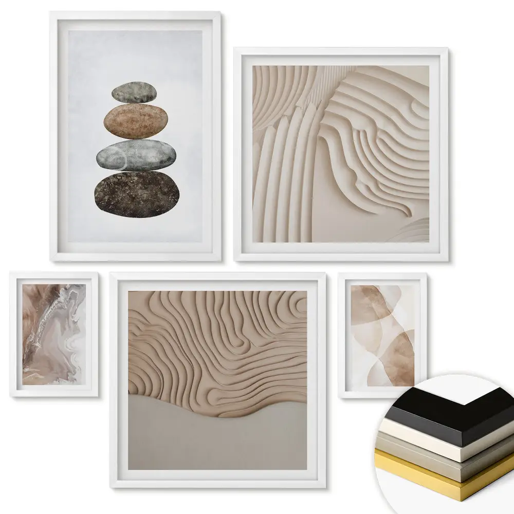 Set 5 tablouri înrămate cu forme abstracte în culori discrete