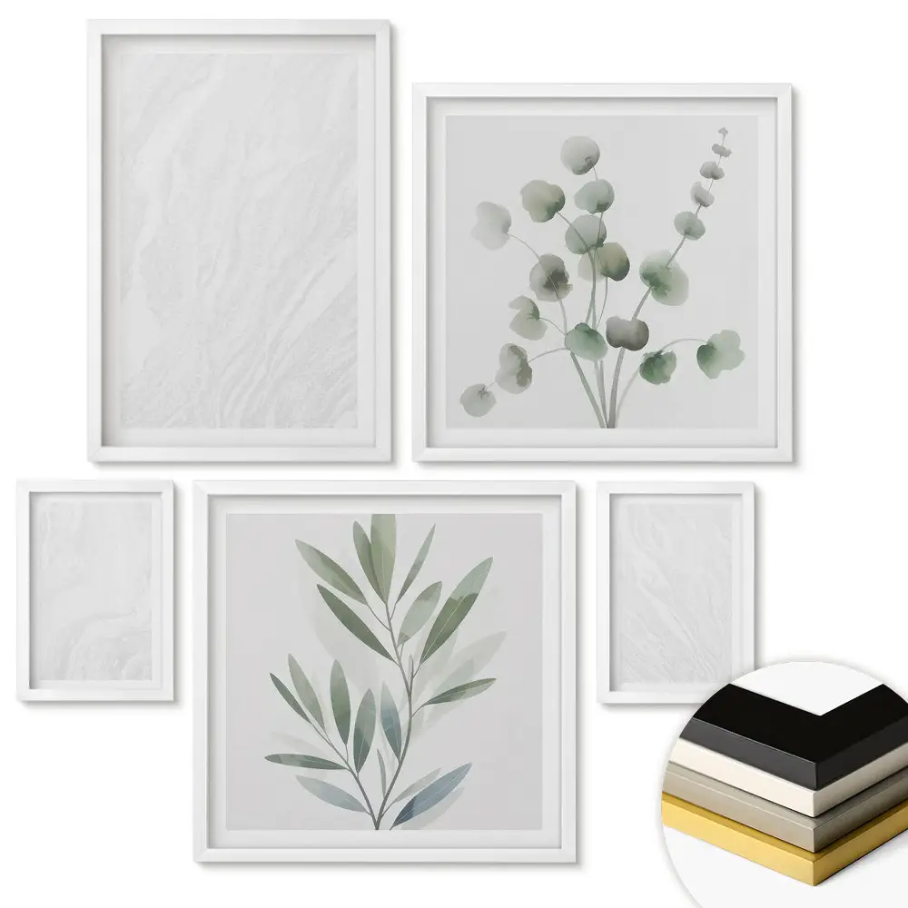 Set de tablouri înrămate cu plante verzi în stil minimalist