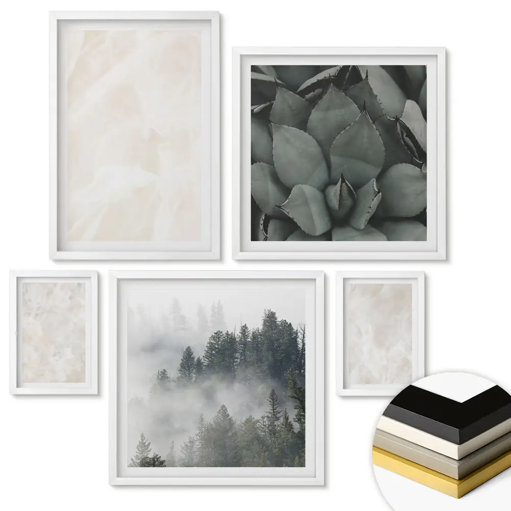 Set de 5 tablouri înrămate cu inspirații vegetale și peisaje naturale