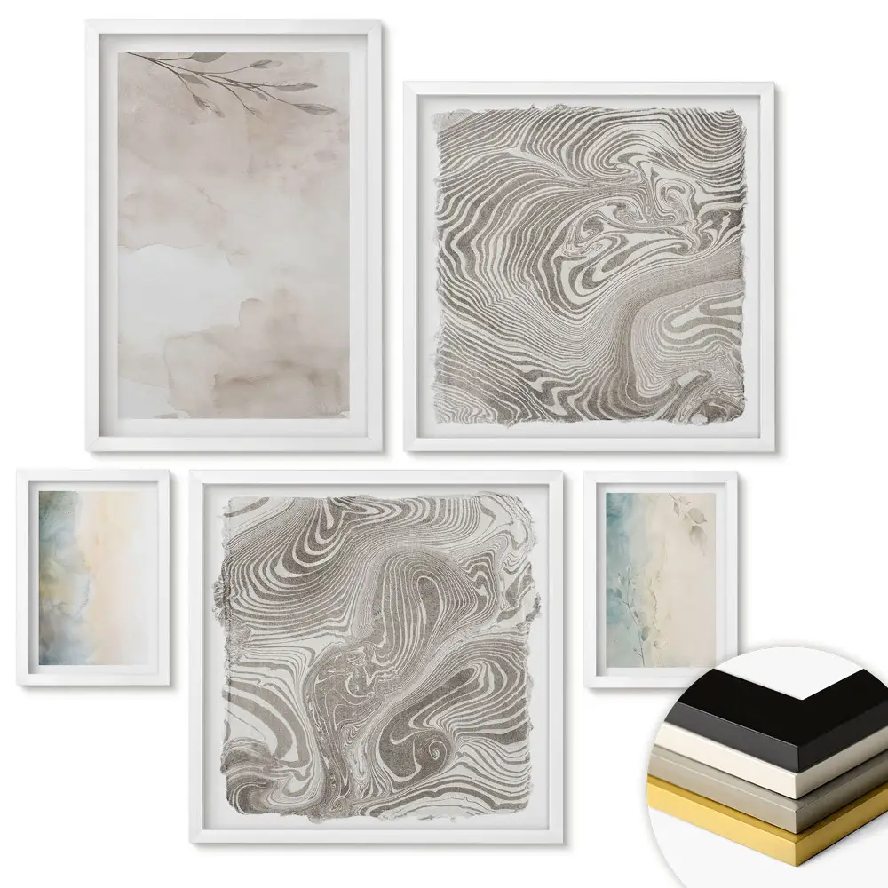 Set de tablouri înrămate cu modele abstracte și culori delicate