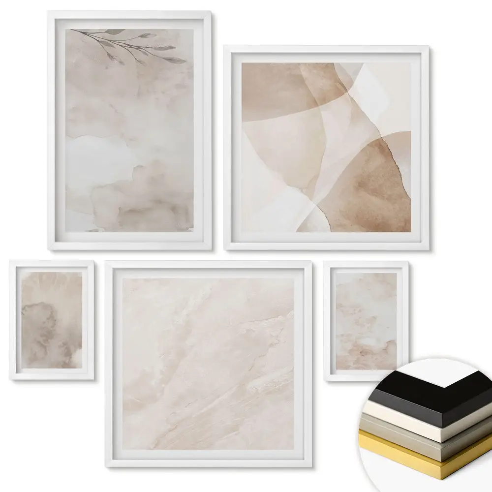 Set de 5 tablouri înrămate Nuanțe abstracte în tonuri delicate