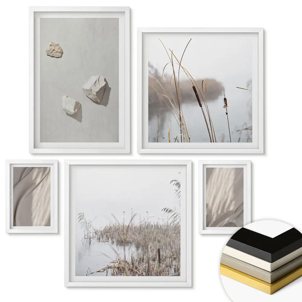 Set de 5 tablouri înrămate Inspirații minimaliste din natură și textură
