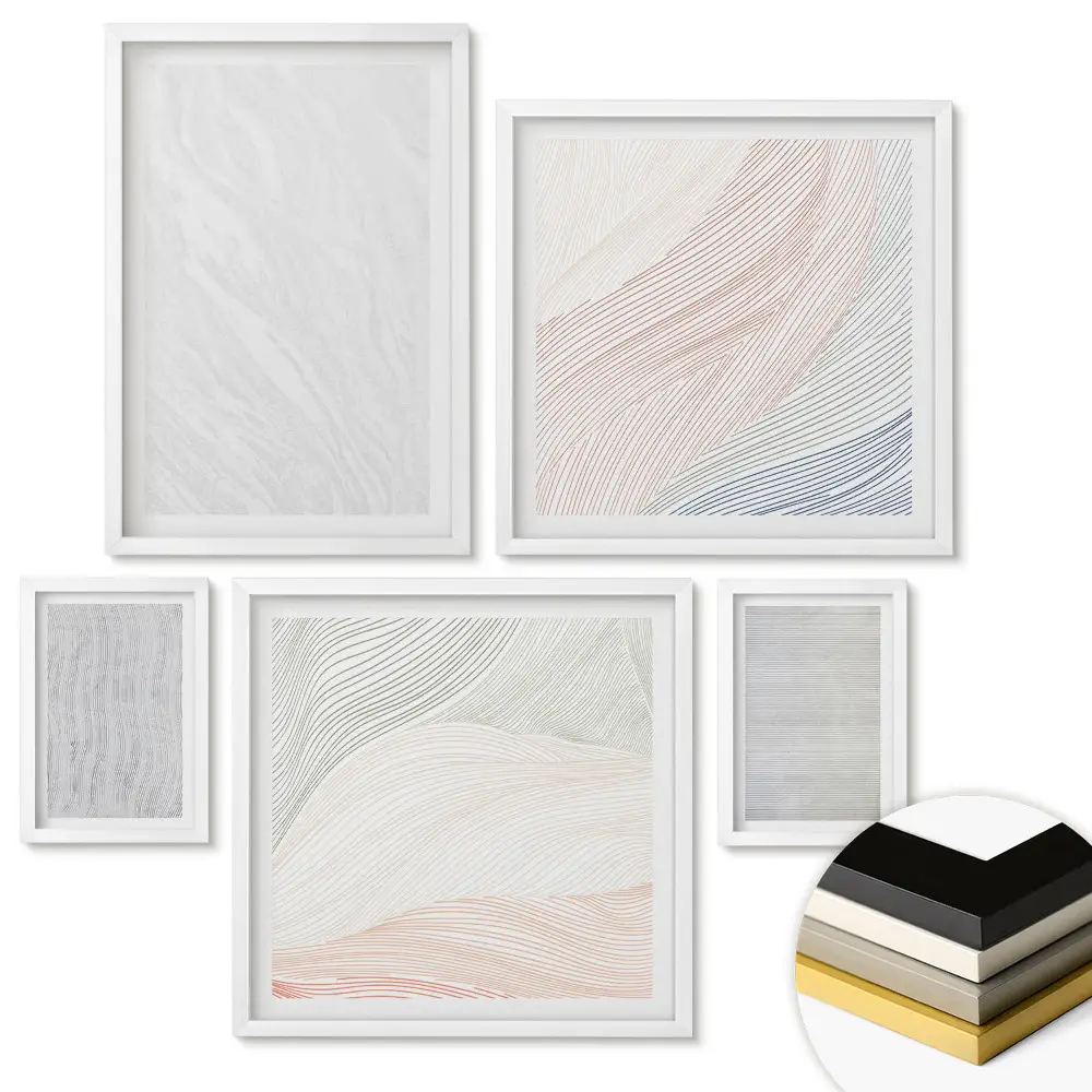 Set de tablouri înrămate cu valuri abstracte în nuanțe delicate