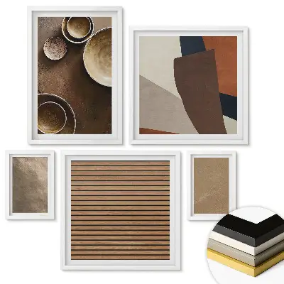 Set de 5 tablouri înrămate cu texturi naturale și tacâmuri minimaliste