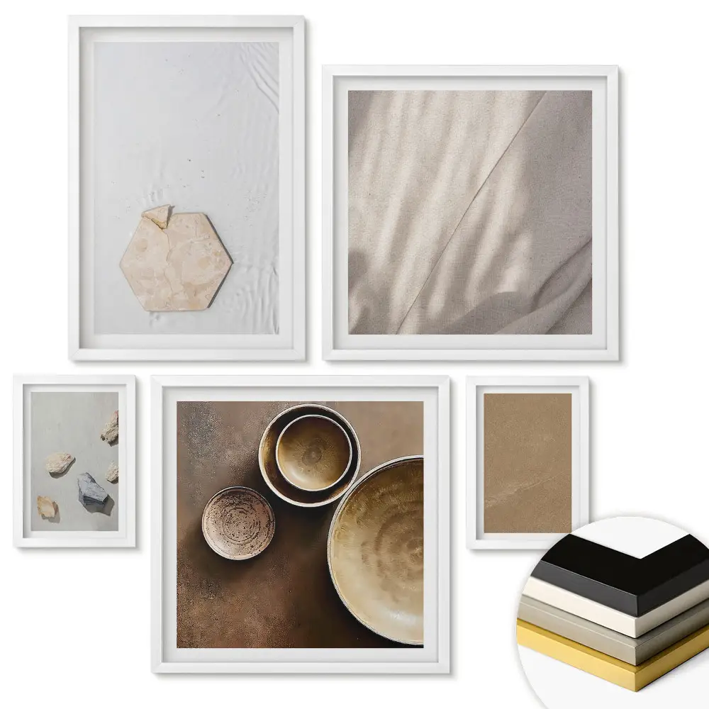 Set 5 tablouri înrămate cu texturi naturale și design minimalist