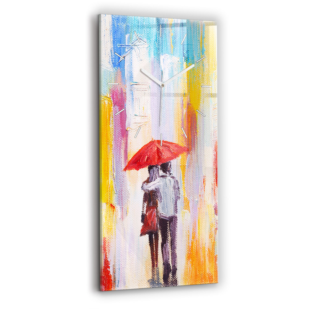 Ceas din sticlă dreptunghiular vertical decorativ Cuplu în ploaie