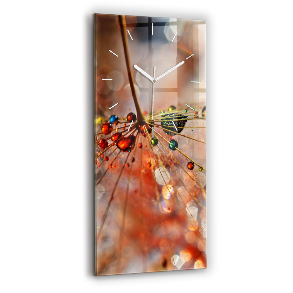 Ceas vertical de perete din sticlă decorativ Păpădie cu rouă