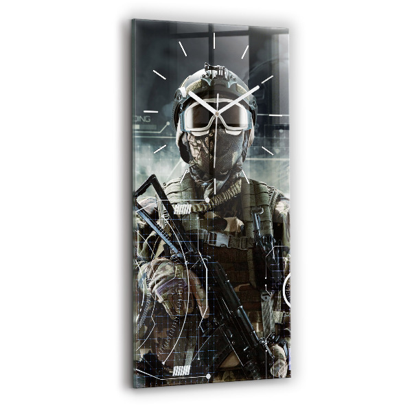 Ceas vertical de perete din sticlă decorativ Soldat cu o armă