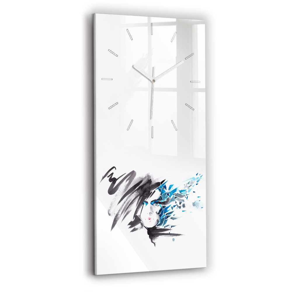 Ceas vertical de perete din sticlă decorativ Fața abstractă a unei femei