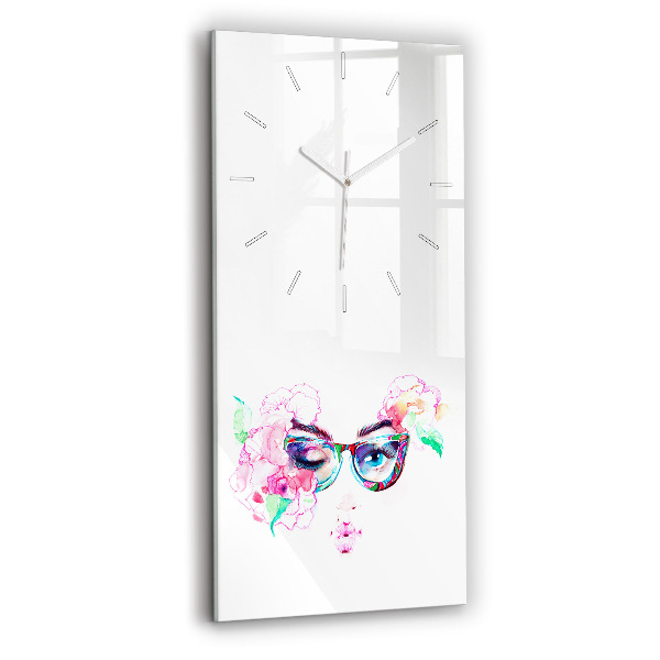 Ceas vertical de perete din sticlă decorativ Femeie cu ochelari