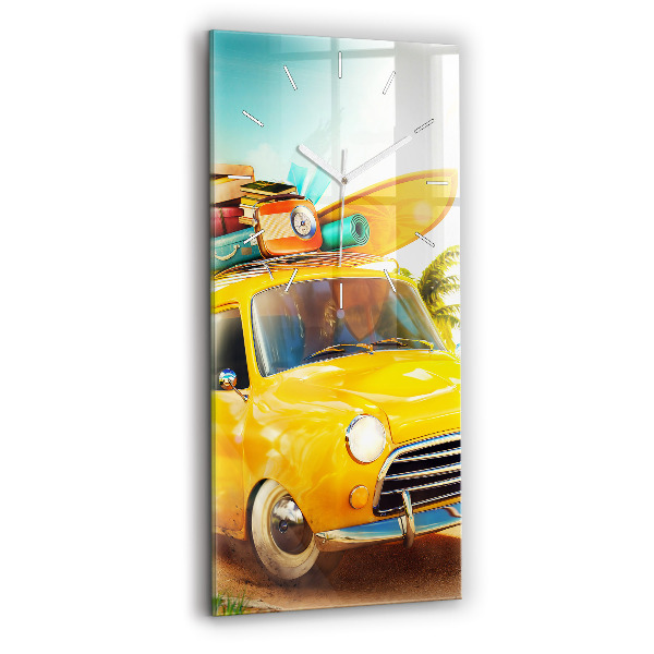 Ceas vertical de perete din sticlă decorativ Mașină cu placă de surf
