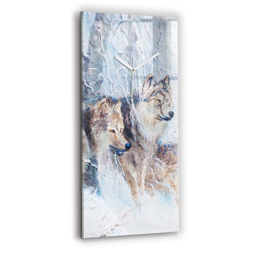 Ceas din sticlă dreptunghiular vertical decorativ Lupii în pădure