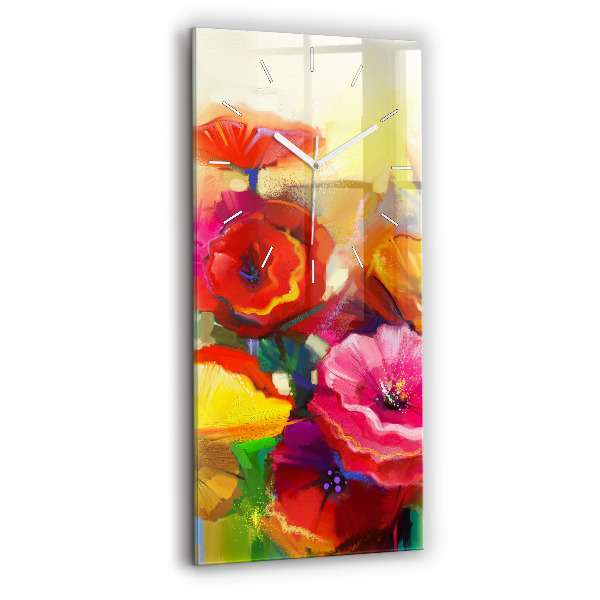 Ceas din sticlă dreptunghiular vertical decorativ Maci colorați