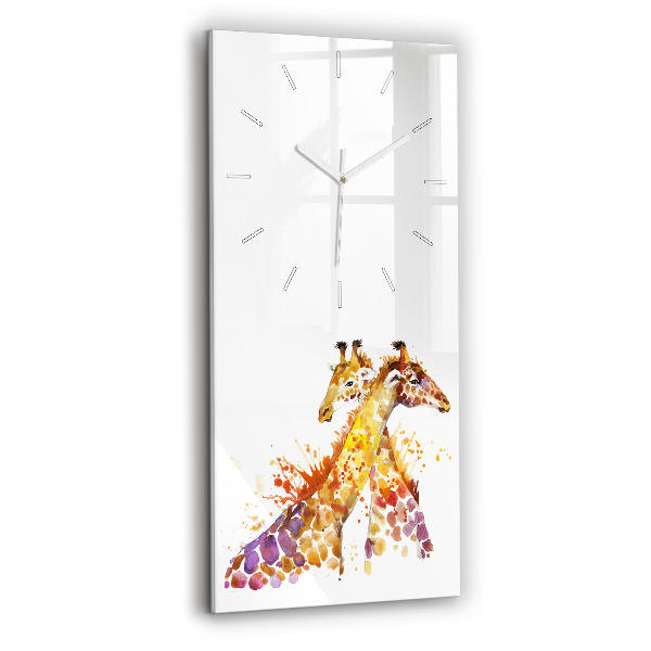 Ceas vertical de perete din sticlă decorativ Girafă - acuarelă