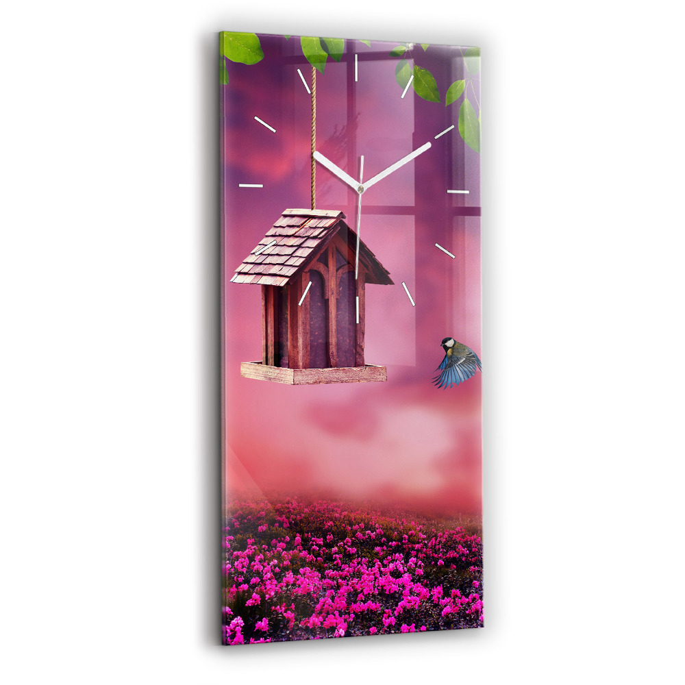 Ceas din sticlă dreptunghiular vertical decorativ Căsuță pentru păsări