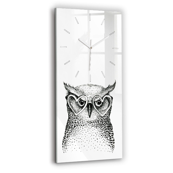 Ceas vertical de perete din sticlă decorativ Bufniță desenată cu ochelari