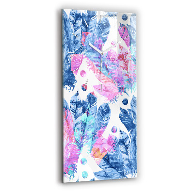 Ceas vertical de perete din sticlă decorativ Pene colorate