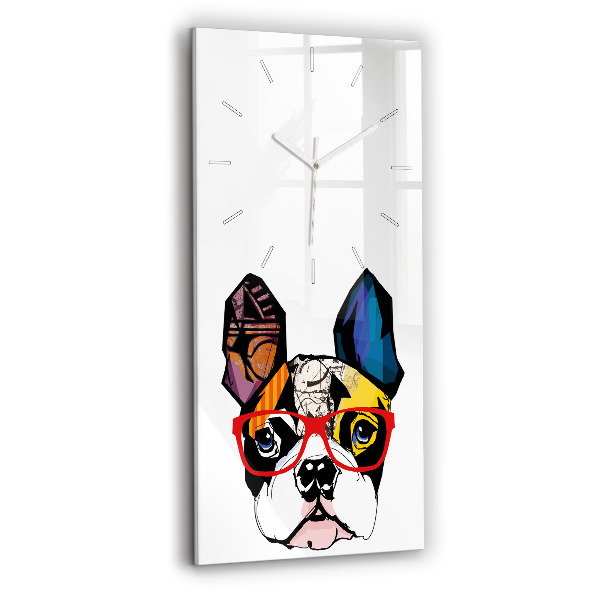 Ceas din sticlă dreptunghiular vertical decorativ Buldog francez cu ochelari