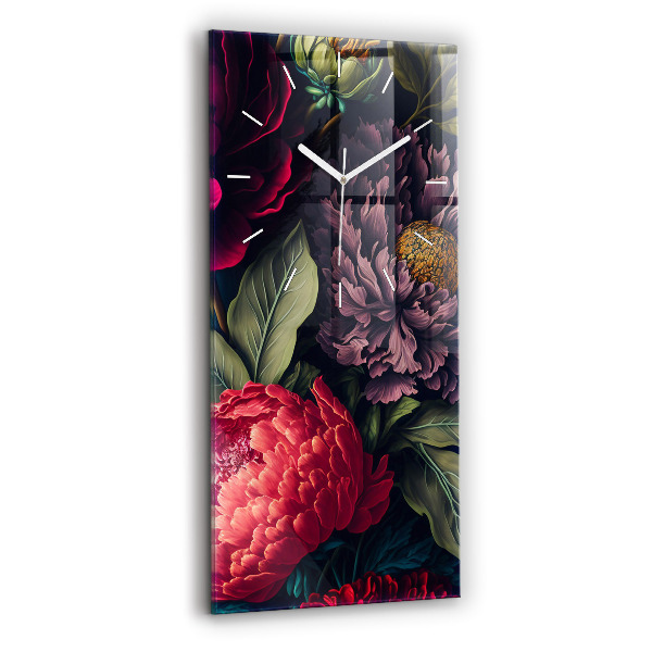 Ceas vertical de perete din sticlă decorativ Buchet de flori vintage