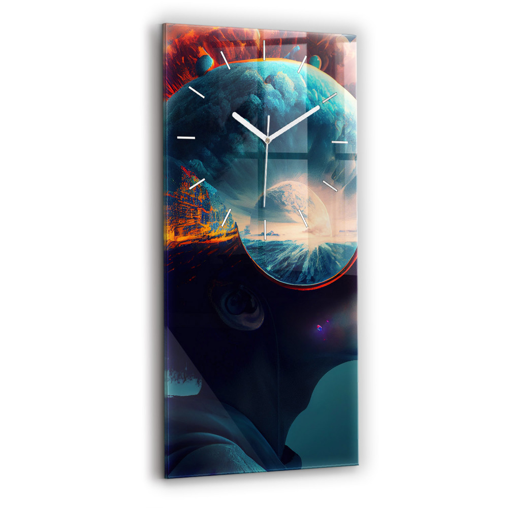 Ceas vertical de perete din sticlă decorativ Lumea futuristă