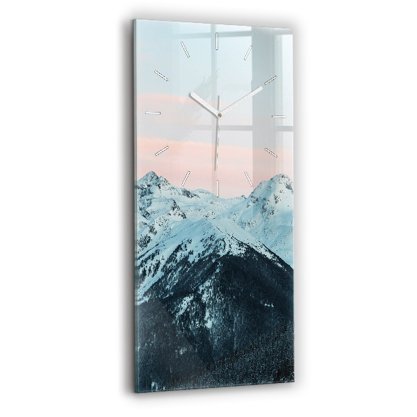Ceas vertical de perete din sticlă decorativ Lanțul muntos iarna
