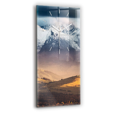 Ceas vertical de perete din sticlă decorativ Peisaj de iarnă al Munților Tatra