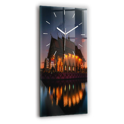 Ceas vertical de perete din sticlă decorativ Templul din Bangkok