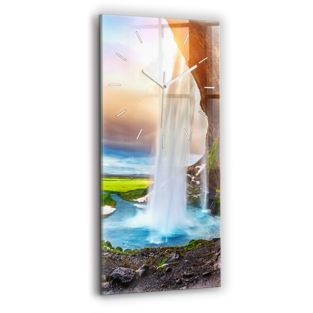 Ceas din sticlă dreptunghiular vertical decorativ Cascadă în Islanda
