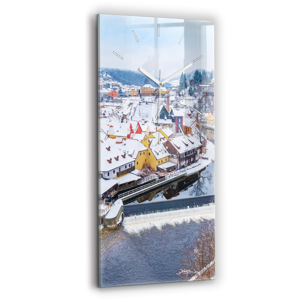 Ceas din sticlă dreptunghiular vertical decorativ Panoramă a orașului iarna