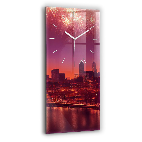 Ceas vertical de perete din sticlă decorativ Orașul Philadelphia noaptea