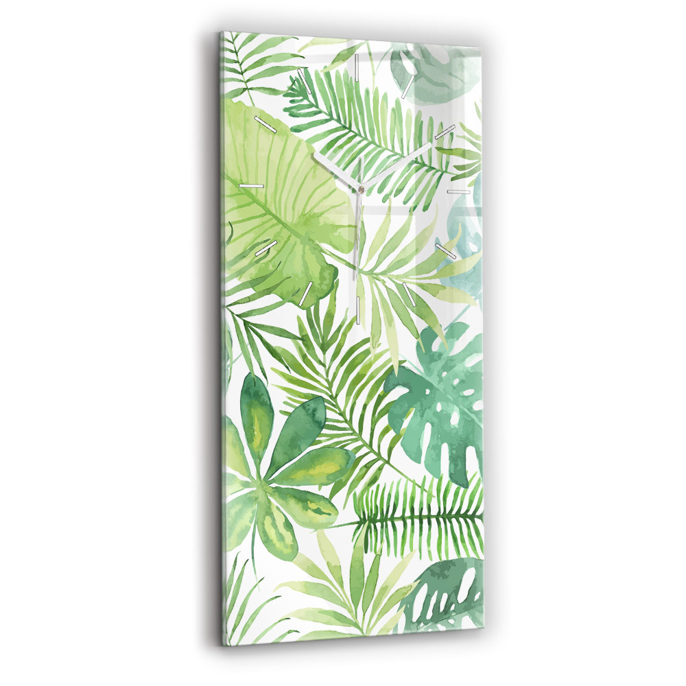 Ceas vertical de perete din sticlă decorativ Frunze verzi