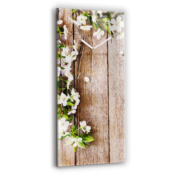 Ceas vertical de perete din sticlă decorativ Flori pe lemn