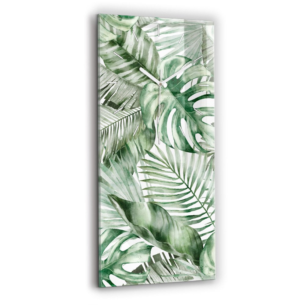 Ceas vertical de perete din sticlă decorativ Frunze de plantă pictate