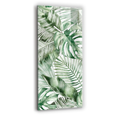 Ceas vertical de perete din sticlă decorativ Frunze de plantă pictate