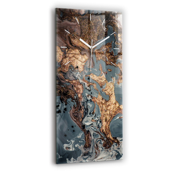 Ceas vertical de perete din sticlă decorativ Rezumat auriu de marmură