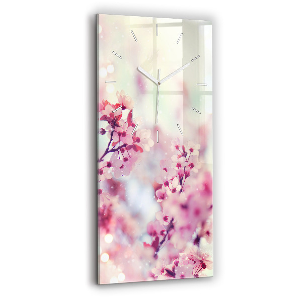 Ceas vertical de perete din sticlă decorativ Flori de primăvară