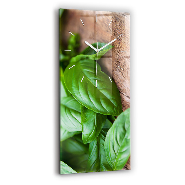 Ceas vertical de perete din sticlă decorativ frunze de busuioc