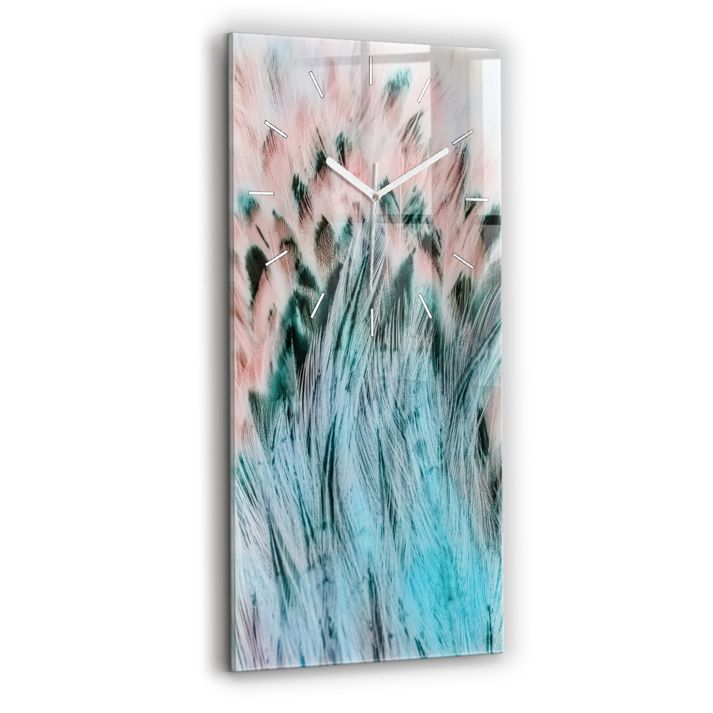 Ceas vertical de perete din sticlă decorativ Pene colorate