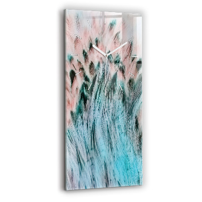 Ceas vertical de perete din sticlă decorativ Pene colorate