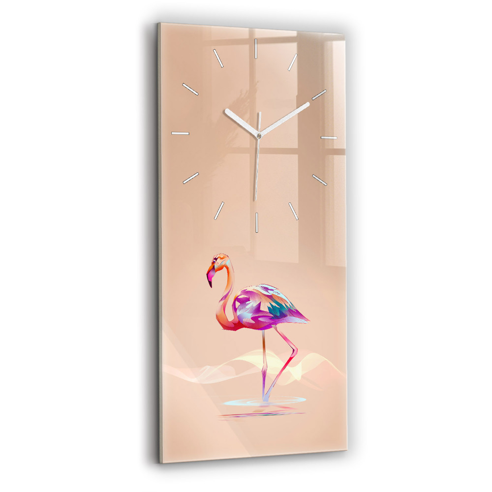 Ceas vertical de perete din sticlă decorativ Ilustrație cu flamingo