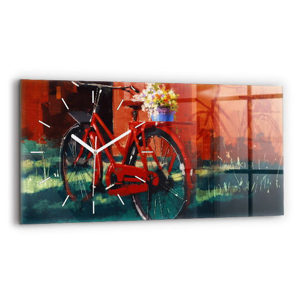 Ceas orizontale de perete din sticlă la modă Bicicletă pictată
