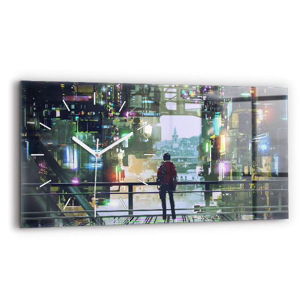 Ceas perete din sticlă orizontale la modă Cyberpunk
