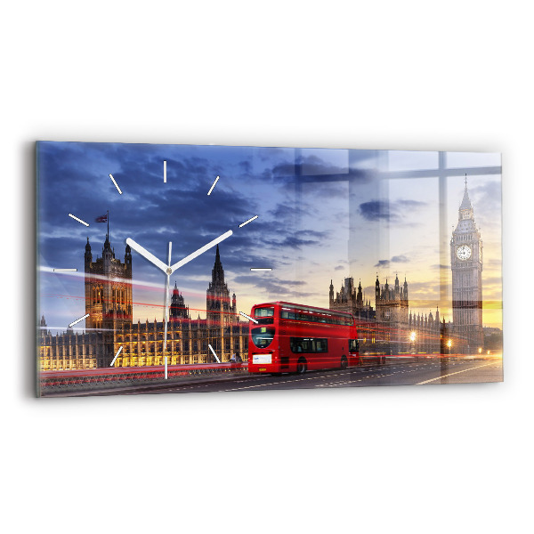 Ceas orizontale de perete din sticlă la modă Autobuzul roșu din Londra