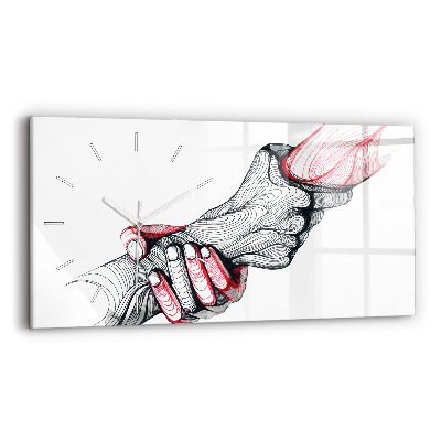 Ceas perete din sticlă orizontale la modă Ținându-se de mână