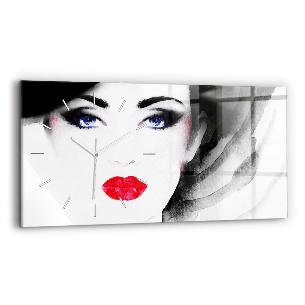 Ceas orizontale de perete din sticlă la modă Portretul unei femei