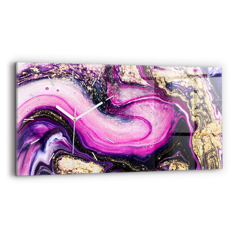 Ceas orizontale de perete din sticlă la modă Marmură abstractă