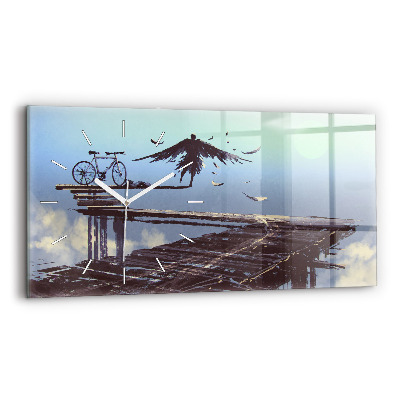 Ceas perete din sticlă orizontale la modă Bicicleta Angel