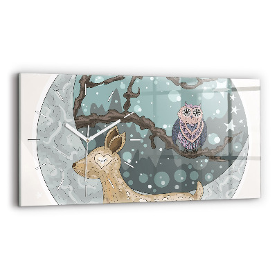 Ceas orizontale de perete din sticlă la modă Animale nocturne Lună